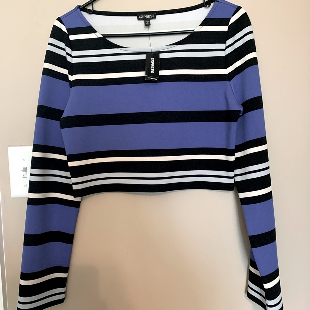 Express Long Sleeve, Striped Crop Top